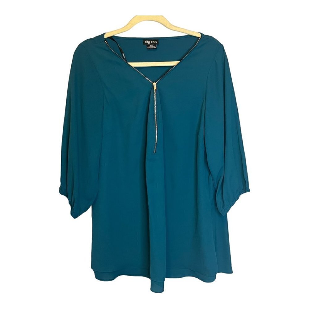City Chic Blouse Women's Size 18‎ Green Blue Zip
